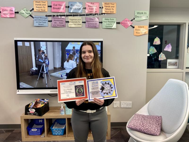 Representing the Dark Side Robotics team from Mariner Middle is Ava Webb. The team won the Excellence and Skills awards, and will compete in Dallas.